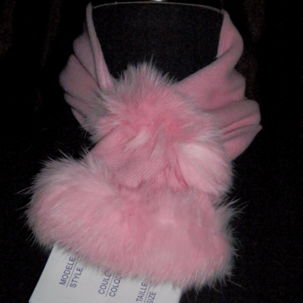 Knit and Rabbit Fur Scarf  - pink